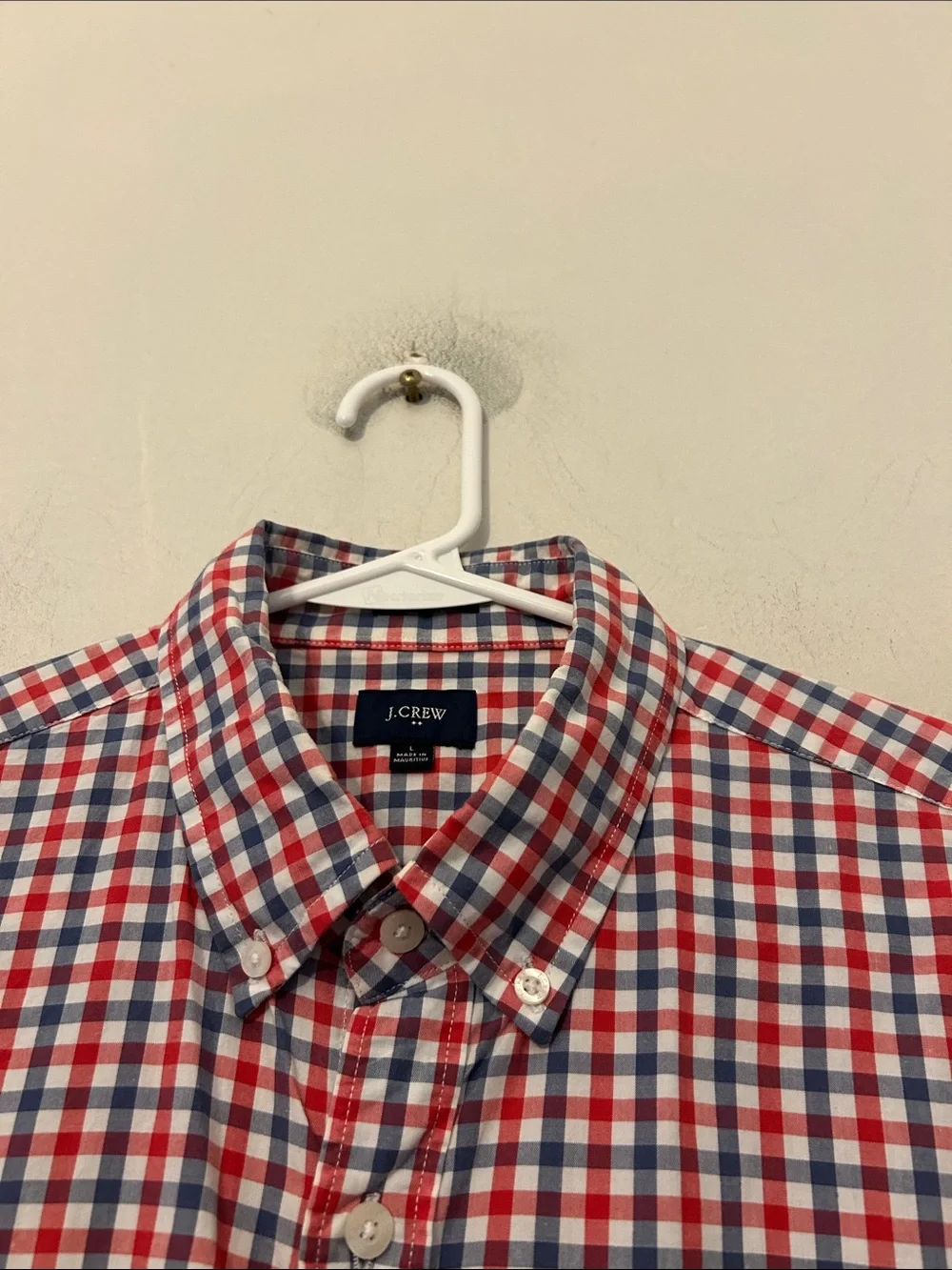 J. Crew Men's Red, Blue & White Gingham Button-Down Shirt Slim fit Size L EUC